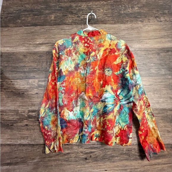 Chico's Multicolor Floral Button Down Shirt 100% Linen - Picture 2 of 5